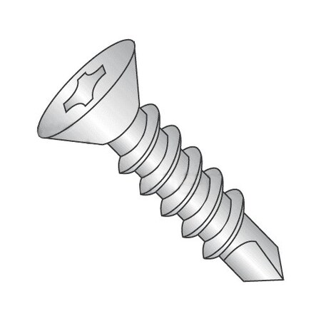 Self-Drilling Screw, #14 x 1-1/4 in, Plain 410 Stainless Steel Flat Head Phillips Drive, 1500 PK